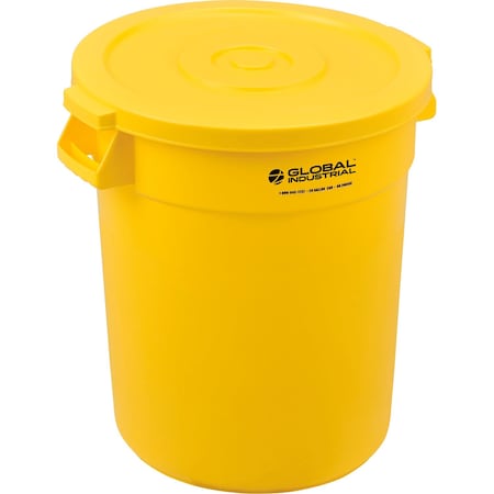Global Industrial Plastic Trash Can with Lid, 20 Gallon Yellow 240458YLCL